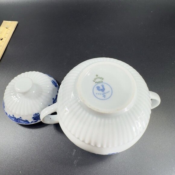 Ceralene Raynaud Limoges France Porcelain Blue White Sugar Bowl Container Jar - Picture 10 of 12